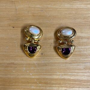 Joan Rivers Vintage Elegant Gold Pearl and Purple Earrings
